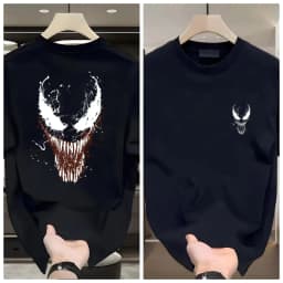 2026 New Venom Back Print Splash Ink Style T Shirt Men Summer Cotton Short Sleeve O Neck Oversized Black Streetwear Tops