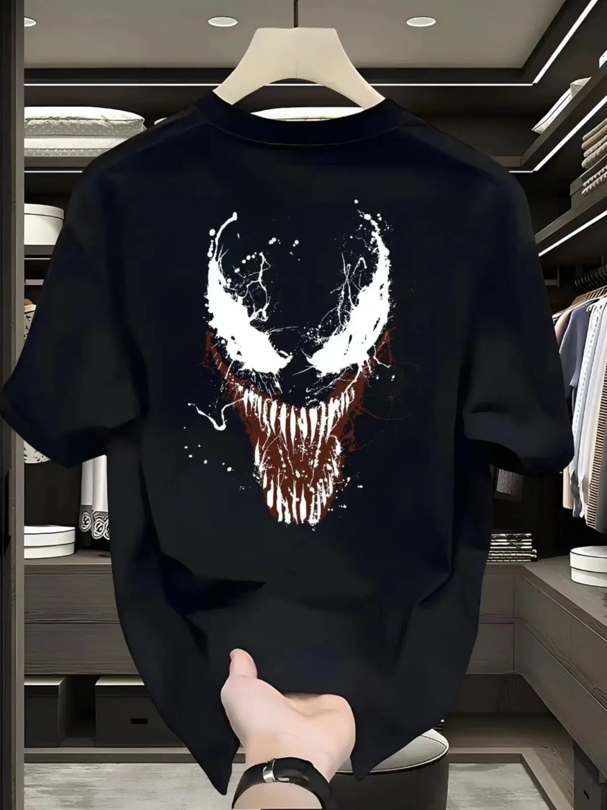 2026 New Venom Back Print Splash Ink Style T Shirt Men Summer Cotton Short Sleeve O Neck Oversized Black Streetwear Tops