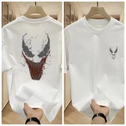 2026 New Venom Back Print Splash Ink Style T Shirt Men Summer Cotton Short Sleeve O Neck Oversized Black Streetwear Tops