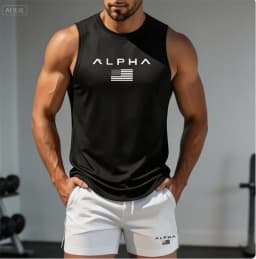 2026 Alpha Men's Printed Round-neck Fitness Vest Undershirt, Muscle Quick-drying Basketball Vest