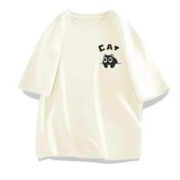 Men's Casual Oversized T‑Shirts Cute Black Cat Print Short Sleeve Tees Summer Loose Streetwear Basic Tops
