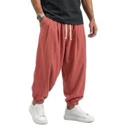 Korean Linen Cotton Pants Men's Gym Man Trousers Casual Work Pants Man Spring Harem Pants Autumn Drawstring Loose Streetwear Man
