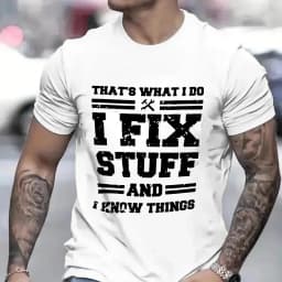 Funny Mechanic I Fix Stuff and Know Things Shirts for Men Short Sleeve Men's T-shirt Humor Mechanic T-Shirt Gift for Dad Husband