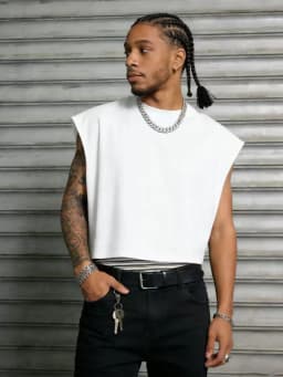 Men's Oversized Casual Streetwear Tank Top Brand Plain Wide Shoulder Cropped Polyester Tank S-2XL All Size 1Pc