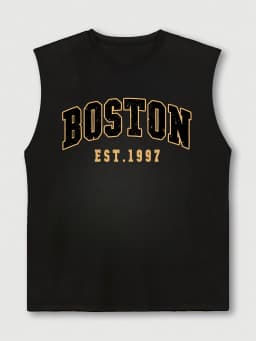 100 Cotton Men's Summer Fashion Casual Sports Loose Boston Est 1997 Print Comfortable Breathable Round Neck Sleeveless Vest
