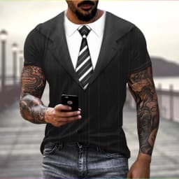Summer fashion fun fake suit 3D tailcoat bow funny fun personality casual T-shirt