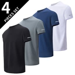 1/4 Pack Men's Solid Mesh Quick-drying Sports Short Sleeve Casual Joker Running Fitness Comfortable Plus-size Pullover T-shirt