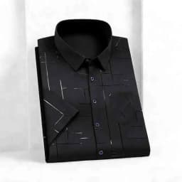 2026 High-Quality Men's Casual Fashion Shirt Short Sleeve Button-Down with Geometric Pattern