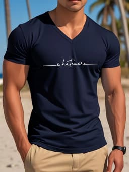2026 Summer New Style Men's V-Neck T-Shirt Street Casual Fashion Comfortable Soft Breathable 3D Letter Pattern Print