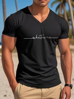 2026 Summer New Style Men's V-Neck T-Shirt Street Casual Fashion Comfortable Soft Breathable 3D Letter Pattern Print