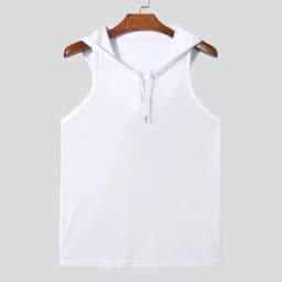 New Chic Men Hooded Sports Tank Tops Sexy Solid Color Transparent Sleeveless T-shirt Summer Casual Drawstring Fitness Vest S-2XL