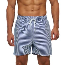Men's Simple Vertical Striped 3D Print Summer Outdoor Beach Shorts Swim Trunks Breathable Quick-Drying Casual Sports Pants