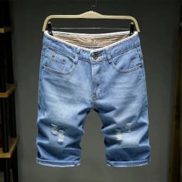 Men Denim Shorts Summer New Style Thin Section Elastic Force Slim Fit Short Jeans Male Brand Clothing Light Blue Retro Blue
