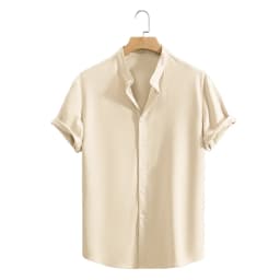 Youth Casual Beach Short Sleeve Shirts Solid Color Loose Casual Breathable Shirt Lightweight Streetwear Male Button Tops