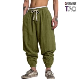Mens Linen Blend Pants Drawstring Harem Style Loose Baggy Fit Trousers Multi use for Spring and Autumn Ideal for Yoga and Everyd