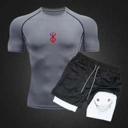 Men Compression Athletic Fitness Wear - Quick-Dry Tight Short-Sleeve Anime Double-Layer Shorts Summer Set Fitness Running Set