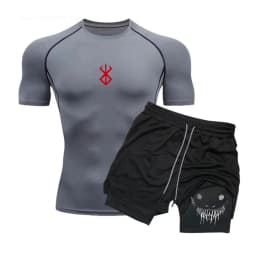 Men Compression Athletic Fitness Wear - Quick-Dry Tight Short-Sleeve Anime Double-Layer Shorts Summer Set Fitness Running Set