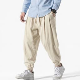 Korean Men Linen Pants Spring Loose Beach Holiday Cotton Casual Hiking Trousers Male Summer Baggy Pant Gym Man Work Streetwear