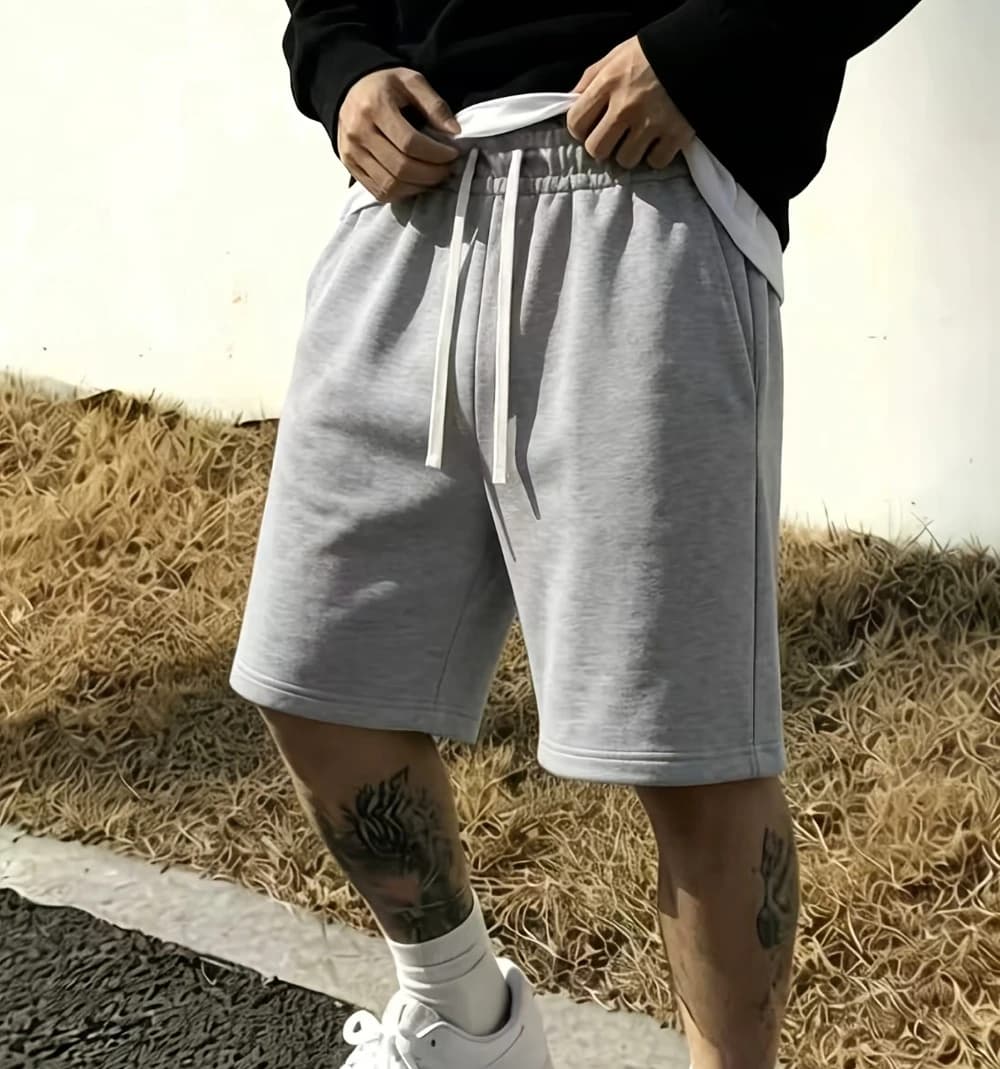 Simple Basic Gray Men's Shorts Casual Solid Color Loose Drawstring Elastic Waist Summer Jogging Shorts men clothing