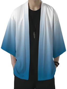 Men's Fashion Gradient Print Loose-Fit Kimono Casual Summer Beachwear,Open Front, Lightweight Polyester Kimono Style Streetwear