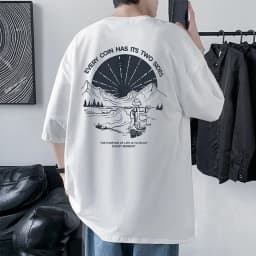 Men's Cotton T-shirt Front Back Print Half Sleeve T-shirt Men's Cotton Summer Loose Oversized Casual O-neck Male Tees