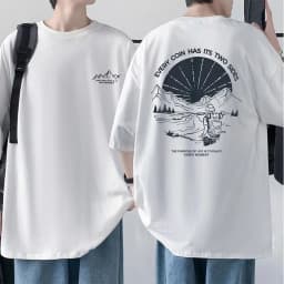 Men's Cotton T-shirt Front Back Print Half Sleeve T-shirt Men's Cotton Summer Loose Oversized Casual O-neck Male Tees