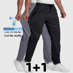 Pants Thin Quick-Dry Flat Men's Summer Nylon Ice Silk Long Feet Stretch Breathable Large Size Casual Baggy Clothes Large Size