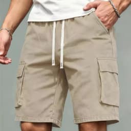 Summer Loose Multi Pocket Cargo Shorts Men Elastic Drawstring Waist Knee Length Shorts Daily Outdoor Casual Work Short Pants