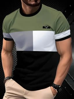 Summer classic men's T-shirt: Outdoor round-neck short-sleeved top with striped print, loose street men's T-shirt with additiona