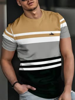Summer classic men's T-shirt: Outdoor round-neck short-sleeved top with striped print, loose street men's T-shirt with additiona
