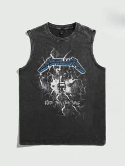 2026 Summer Vintage Washed Rock Print Tank Top Men Women Loose Sleeveless T-Shirt Hip Hop Casual Gym Fitness Couple Vest