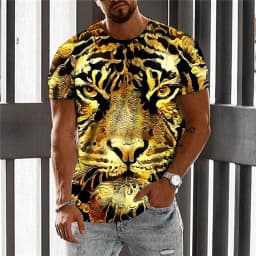 Men's summer street versatile T-shirt 3D printed retro lion new loose quick drying casual breathable short sleeved top