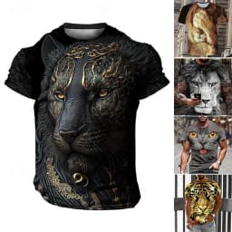 Men's summer street versatile T-shirt 3D printed retro lion new loose quick drying casual breathable short sleeved top