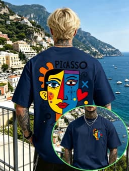 Unisex 100% Cotton Picasso Art Retro T-Shirt with Abstract Cubist Face Pattern Modern Art Casual Summer Crew Neck Streetwear
