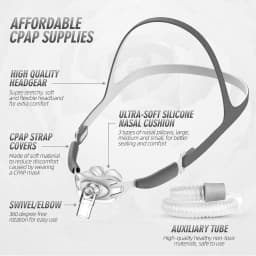 Nasal Pillow Mask CPAP Nasal Mask Anti Snoring Sleep Apnea with Headgear S M L Pads Suitable for Auto CPAP BIPAP Machine OSA CSA