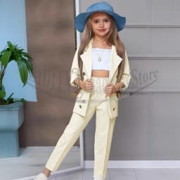 Chic Girl Suits 2 Pieces Fashion Double Breasted Notch Lapel Clothes Formal High Quality Solid Color Kids Suits (Blazer+Pants)