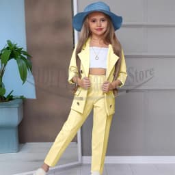 Chic Girl Suits 2 Pieces Fashion Double Breasted Notch Lapel Clothes Formal High Quality Solid Color Kids Suits (Blazer+Pants)