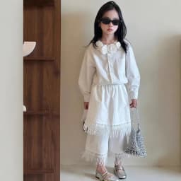 Girls Clothing Set White Elegant Vintage Floral Collar Blouse Fringe Hem Culottes 2-piece Autumn Teen Kids Bohemian Outfits 12 Y