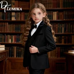 Fast Shipping Black Girls 4 Piece Tuxedo Set Blazer Vest Pants Stunning Kids Formal Outfit For Wedding Photo Shoot Party