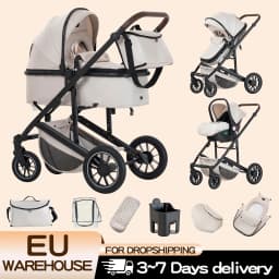 3 in 1 Baby Stroller High Landscape Foldable Pushchair Reclining Seat for Newborn to Toddler Travel System Bassinet Car Seat
