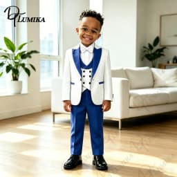 Luxurious Jacquard Boys Suit 4Pcs Royal Blue Lapel Vest Pants Bowtie Elegant Formal Tuxedo For Wedding Page Boy Birthday Party