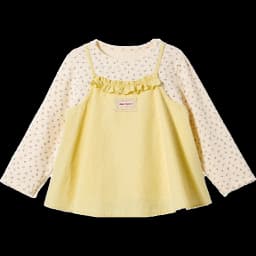 Amila Spring Girls' Strap Long Sleeve Two Piece Round Neck Long Shirt With Lotus Leaf Collar Strap Sweet And Cute Fashion Top