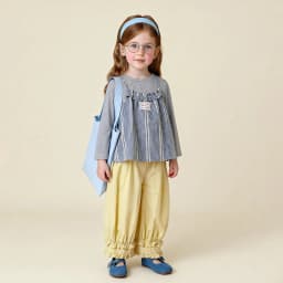 Amila Spring Girls' Strap Long Sleeve Two Piece Round Neck Long Shirt With Lotus Leaf Collar Strap Sweet And Cute Fashion Top