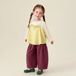 Amila Spring Girls' Strap Long Sleeve Two Piece Round Neck Long Shirt With Lotus Leaf Collar Strap Sweet And Cute Fashion Top