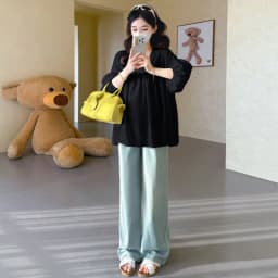 Maternity Shirt Summer 2026 Loose Breathable V Neck Puff Sleeve doll shirt Cute Soft Comfortable