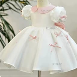 2026 Children Girls White Formal Wedding Dress Kids Fashion Performance Pink Bow Baby Birthday First Party Princess Gown Costume