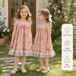 baby girls Flower dress 2026 Summer Cute rural style kids spaghetti strap dress Party dance dress children floral princess dress