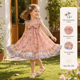 baby girls Flower dress 2026 Summer Cute rural style kids spaghetti strap dress Party dance dress children floral princess dress