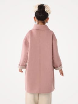 Children 100% Wool Double-Faced Coat with Scarf Collar Unlined Long Winter Overcoat Warm Soft Outerwear Kids Long Coat Handmade