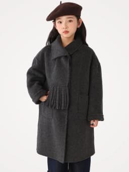 Children 100% Wool Double-Faced Coat with Scarf Collar Unlined Long Winter Overcoat Warm Soft Outerwear Kids Long Coat Handmade